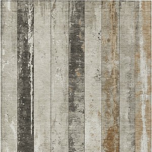 Beige And Charcoal Striped Washable Indoor Outdoor Area Rug - 1 of 4