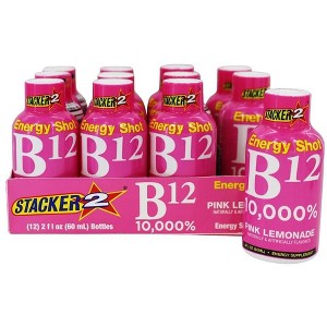 Stacker 2 B12 Energy Shots, Pink Lemonade, 12-Pack, 2 oz Bottles, Sugar-Free, Zero Calories, High-Potency Vitamin B12 Energy Boost - 1 of 4