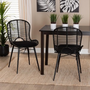 bali & pari Brenna Modern Bohemian Greywashed Rattan and Metal Dining Chair Set - 1 of 4