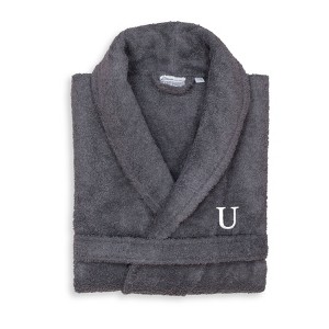 Linum Home Textiles 100% Turkish Cotton Adult Personalized Terry Bathrobe in White Bookman Font - 1 of 3