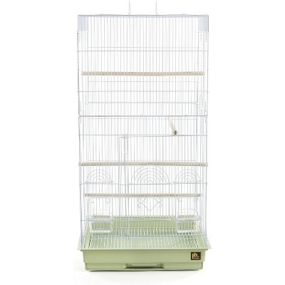 Tall Green Powder-Coated Steel Bird Cage with Wooden Perches