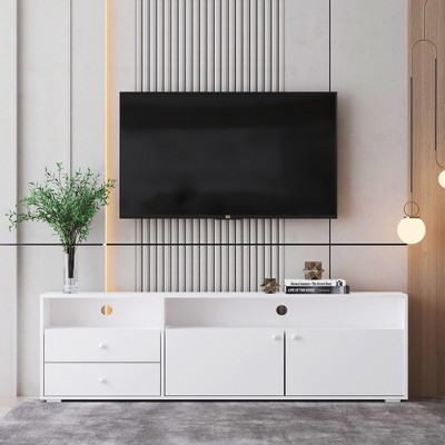 Modern TV Stand for TV Up to 65 Inch Media Console TV Cabinet Entertainment Center with Storage Cabinets Drawers for Living Room Antique White