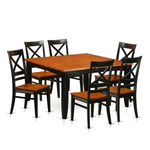 HomeStock 7-Piece Square Black & Cherry Finish Solid Wood Top Dining Table with 6-Chairs - 1 of 4