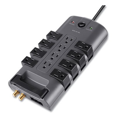 Belkin Pivot Plug Surge Protector, 12 AC Outlets, 8 ft Cord, 4,320 J, Gray