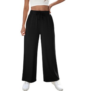 Women's Yoga Pants with Pockets Casual Joggers Loose Lounge Wide Leg High Waisted Drawstring Pants - 1 of 4