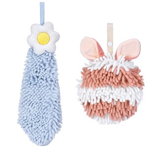 REGALWOVEN 2 Packs Soft Absorbent Flower and Rabbit Shape Decorative Chenille Hand Towel for Bathroom 6" x 15"/7" x 7" - 1 of 4
