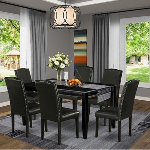 HomeStock 7Pc Rectangular 60 Inch Dining Table And Six Parson Chair With Black Leg And Pu Leather Color Black - 1 of 3
