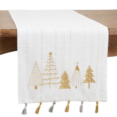 Saro Lifestyle Dining Table Runner With Christmas Trees Design, Gold ...