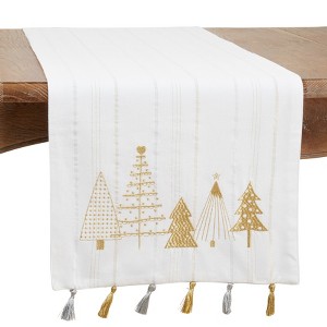 Saro Lifestyle Dining Table Runner With Christmas Trees Design, Gold, 16" x 72" - 1 of 3
