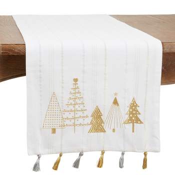 Saro Lifestyle Dining Table Runner With Christmas Trees Design, Gold, 16" x 72"