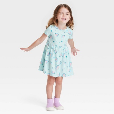 Toddler Girls' Short Sleeve Aqua Rainbow Dress - Cat & Jack™ Blue