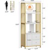 4-Tier Gold Bookshelf w/ 3 Drawers, Bookshelf with Door and Metal Frame, Floor Standing Display Storage Cabinet for Office Living Room - 2 of 4