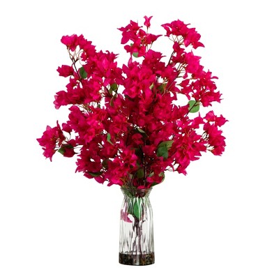 Nearly Natural 31-in Artificial Pink Bougainvillea Arrangement in Vase, Pink