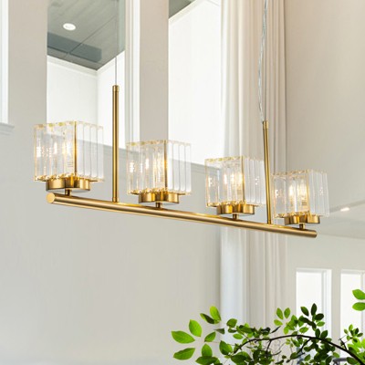 LLHZSY 4-Light Modern Linear Kitchen Island Pendant Chandelier Light with Crystal Shades-Gold 39 2/5"