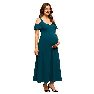 Maternity Cold Sholder Ruffle Sleeve A-Line Maxi Dress - 24seven Comfort Apparel™ - 1 of 4