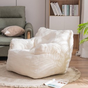 Soft Teddy Fabric Tufted Foam Bean Bag with lvory White, Bean Bag Chairs for Adults and Kids with Armrests - 1 of 4