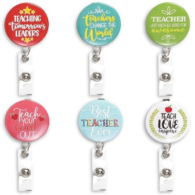 6-Count Retractable Badge Holders with Carabiner Reel Clip for ID/ Name Tag/ Key Card, Teacher Appreciation