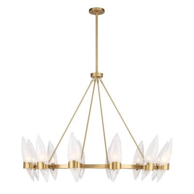 Warm Brass 12-Light Chandelier with Handmade Strie Glass Shades