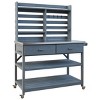 Outdoor 64.9" Potting Bench Table, Potting Bench with Lockable Wheels, Kitchen Island with Wood Frame and Stainless Steel Top-Coolbibila - 4 of 4
