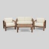 Genser 4pc Acacia Wood Chat Set: Outdoor Loveseat, Club Chairs, Coffee Table - Christopher Knight Home - 2 of 4