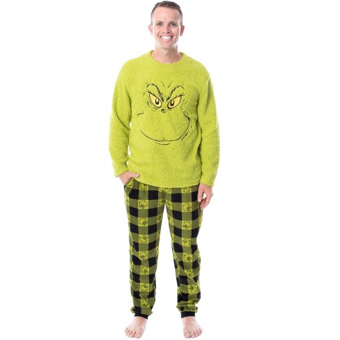 Dr. Seuss Men's The Grinch Sneaky Face Fleece Plush Pajama Pants