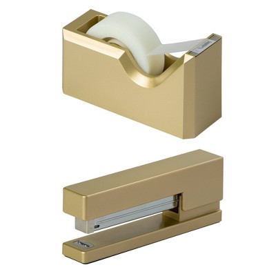 JAM Paper Stapler & Tape Dispenser Desk Set Gold
