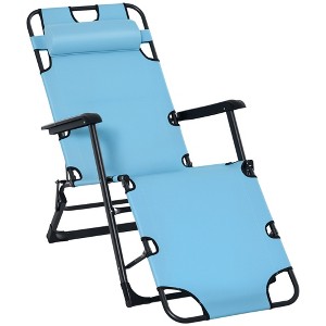 Folding Chaise Lounge Chair for Outside, 2-in-1 Tanning Chair with Pillow & Pocket, Adjustable Pool Chair for Beach, Patio, Lawn, Deck - 1 of 4