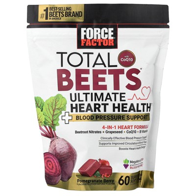 Force Factor Total Beets® With CoQ10, Ultimate Heart Health, Pomegranate Berry, 60 Superfood Soft Chews