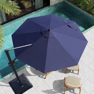 Pellebant 10.5FT Patio Offset Cantilever Umbrella Round with 360Rotation 6 Heights Adjustable Aluminum Pole Outdoor Umbrella - 1 of 4
