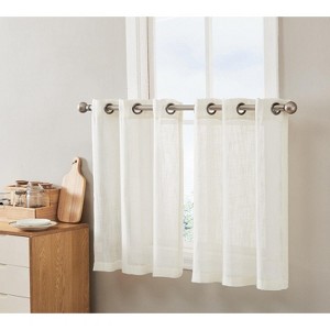 HLC.ME Abbey Faux Linen Semi Sheer Grommet Short Thick Curtain Tiers for Small Windows, Kitchen & Basement, Pair - 1 of 4