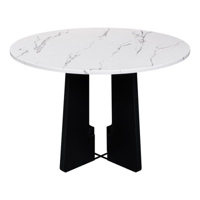 Vynxaria Dining Tables - 43-Inch Round Faux Marble Top, Mid-Century Modern Table in Black