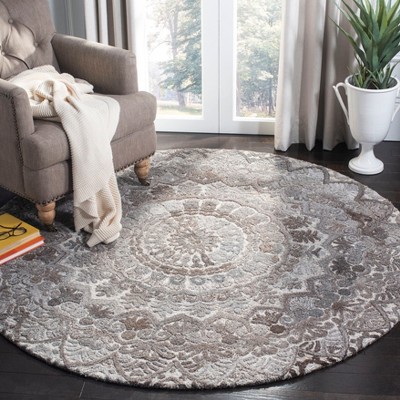Ivory and Gray Hand-Tufted Round Wool Area Rug