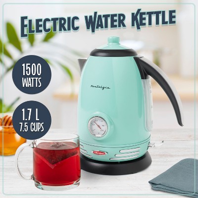 Aqua Retro 1.7-Liter Stainless Steel Electric Kettle with Thermostat