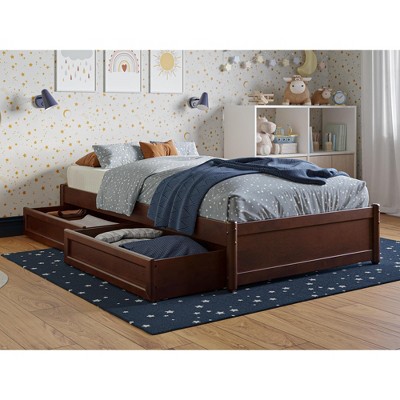 AFI Furnishings Twin Panel Platform Bed with Storage Drawers in Walnut