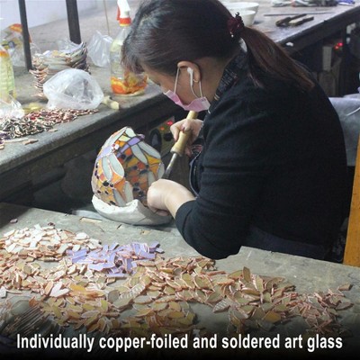 Ruskin Rose Amber and Ruby Stained Glass Window Panel