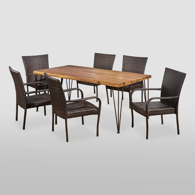 7pc Walker Acacia & Wicker Patio Dining Set Teak - Christopher Knight Home