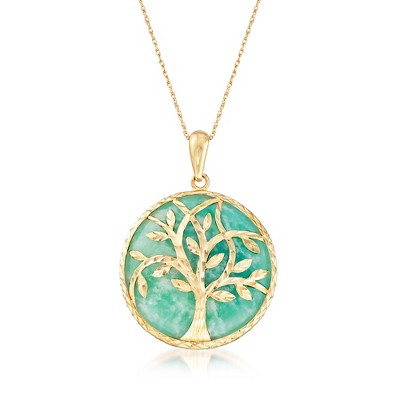 Ross-Simons Amazonite Tree Of Life Pendant Necklace in 14kt Yellow Gold Size 18