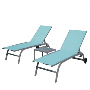 GlasFlength Patio Lounge Chair, Set of Three with Adjustable Backrest and Small Side Table for Poolside Patio, Blue, 60.51" * 23.86" * 40.16" - 1 of 4
