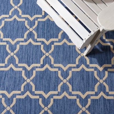 Easy-Care Blue Synthetic Square Indoor/Outdoor Rug, 7'10"