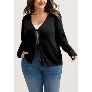 Women Plus Size Tie Front Sheer Cardigan - Lightweight Soft Open