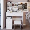 VYNXARIA 37" Middle Size Left Drawer Desktop Vanity Table&Cushioned Stool,Extra Large Right sliding mirror,Suitable For Large Space,White - 2 of 4