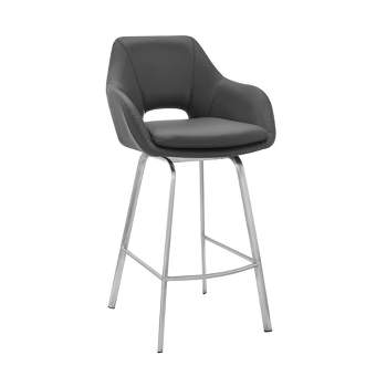 30" Aura Swivel Counter Height Barstool with Gray Faux Leather Brushed Stainless Steel - Armen Living