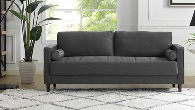 Heather Gray Tufted Microfiber Loveseat with Wood Legs