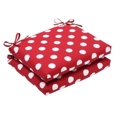 Outdoor 2 Piece Chair Cushion Set Red White Polka Dot