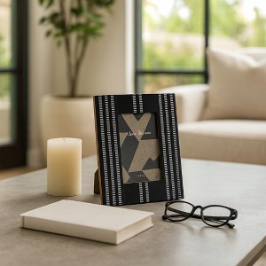 Picture Frame for Tabletop - Striped Design Perfect - Travel Photo and Entryway Photo Display - Modern Living Room or Bedroom Decor - 9" Black & Ivory - 1 of 4