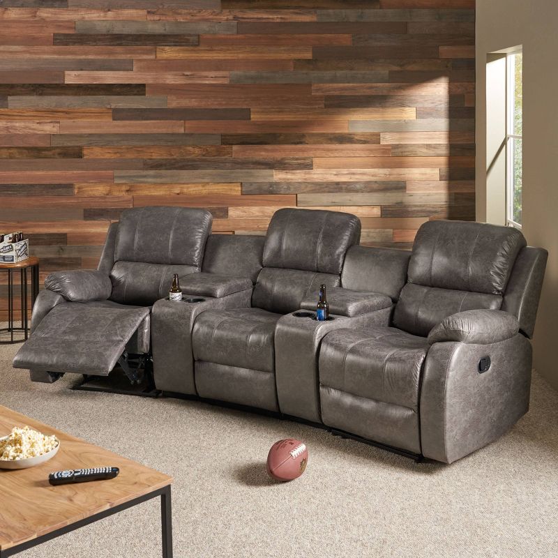 Meridan Contemporary Upholstered Theater Seating Reclining Sofa - Christopher Knight Home, 3 of 19