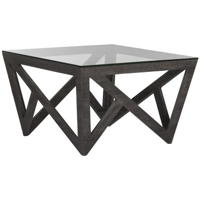 Transitional Gray-Brown 24" Square Wood & Glass Coffee Table