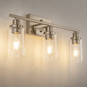 YANSUN 24 in. 3-Light Industrial Brushed Nickel Vanity Light Fixtures for Bathroom with Clear Glass Shades - 1 of 1
