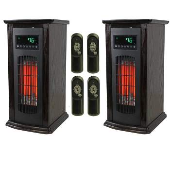 LifeSmart LifePro 1500W Infrared Quartz Indoor Home Tower Space Heater with Adjusting Temperatures and Remote Controls, Black (2 Pack)