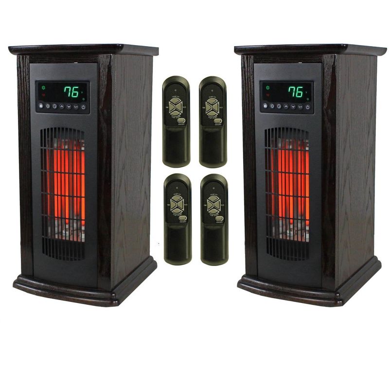 LifeSmart LifePro 1500W Infrared Quartz Indoor Home Tower Space Heater with Adjusting Temperatures and Remote Controls, Black (2 Pack), 1 of 7